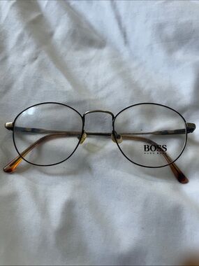 BOSS Gold Round Metal Glasses with Tortoiseshell Temples